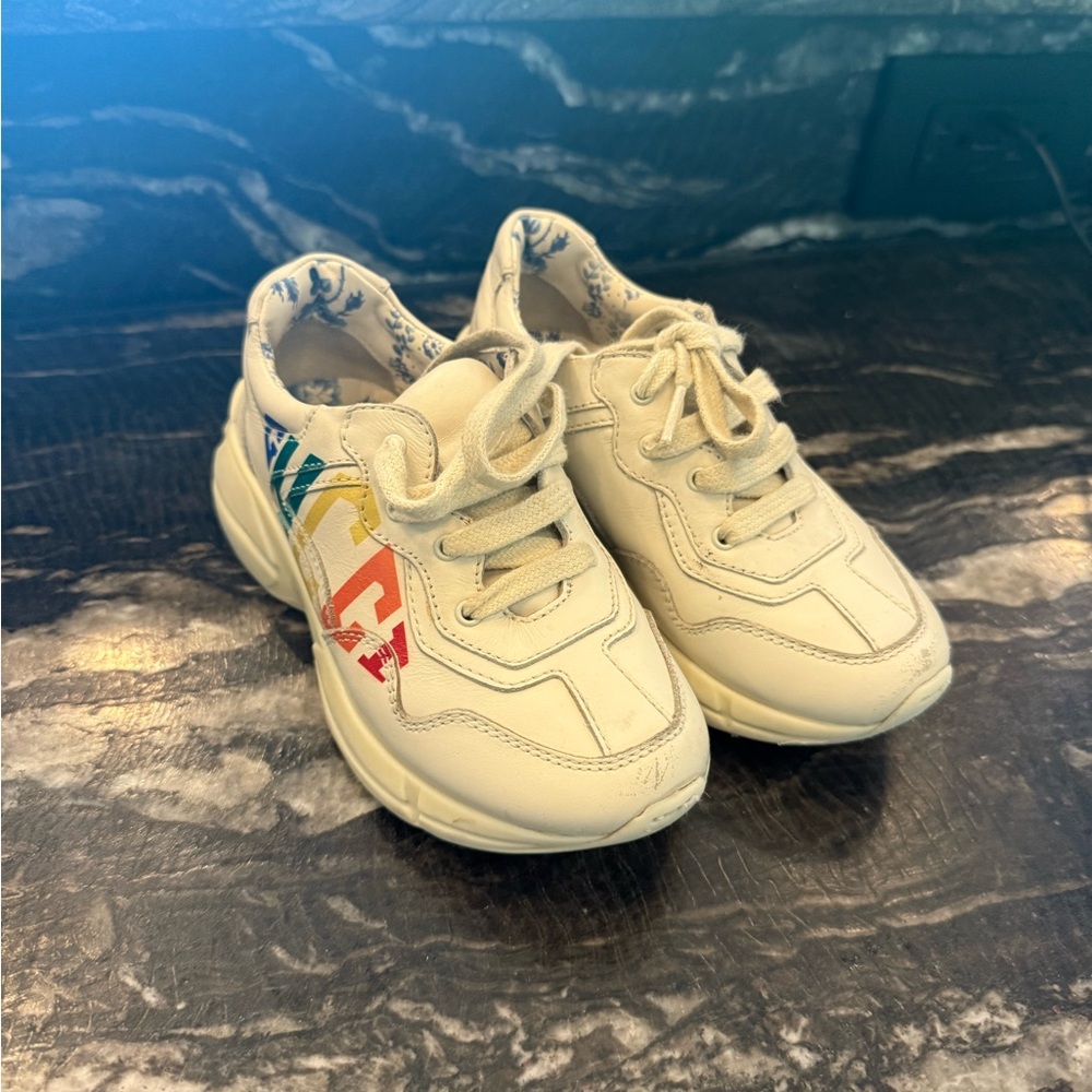 Kids Cream Sneakers with Multicolor Accents